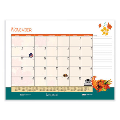 Recycled Desk Pad Calendar, Illustrated Seasons Artwork, 22 X 17, Black Binding/corners,12-month (jan To Dec): 2024