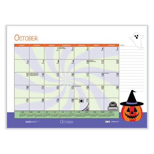 Recycled Desk Pad Calendar, Illustrated Seasons Artwork, 22 X 17, Black Binding/corners,12-month (jan To Dec): 2024