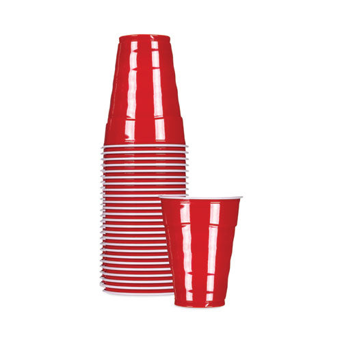 Easy Grip Disposable Plastic Party Cups, 18 Oz, Red, 50/pack, 8 Packs/carton