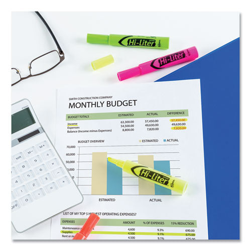 Hi-liter Desk-style Highlighters, Assorted Ink Colors, Chisel Tip, Assorted Barrel Colors, 4/set