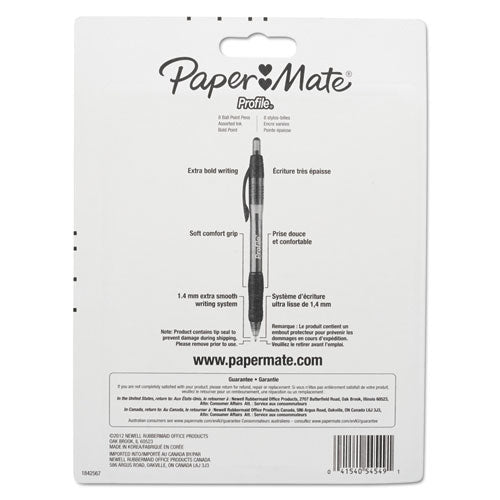 Profile Ballpoint Pen, Retractable, Bold 1.4 Mm, Assorted Ink And Barrel Colors, 8/pack