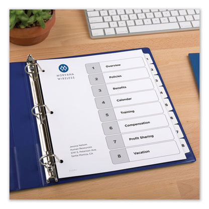 Customizable Toc Ready Index Black And White Dividers, 8-tab, 1 To 8, 11 X 8.5, 1 Set