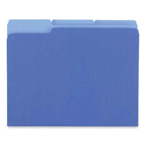 Interior File Folders, 1/3-cut Tabs: Assorted, Letter Size, 11-pt Stock, Blue, 100/box