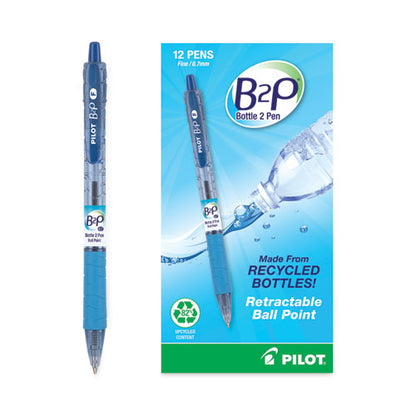 B2p Bottle-2-pen Recycled Ballpoint Pen, Retractable, Fine 0.7 Mm, Blue Ink, Translucent Blue Barrel, Dozen