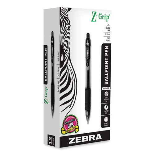 Z-grip Ballpoint Pen, Retractable, Medium 0.7 Mm, Black Ink, Clear/black Barrel, 12/pack