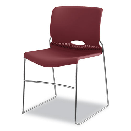 Olson Stacker High Density Chair, Supports 300 Lb, 17.75" Seat Height, Mulberry Seat, Mulberry Back, Chrome Base, 4/carton