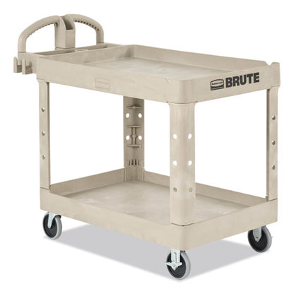 Heavy-duty Utility Cart With Lipped Shelves, Plastic, 2 Shelves, 500 Lb Capacity, 25.9" X 45.2" X 32.2", Beige