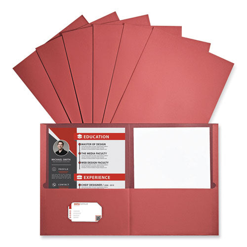 Two-pocket Portfolio, Embossed Leather Grain Paper, 11 X 8.5, Red, 25/box