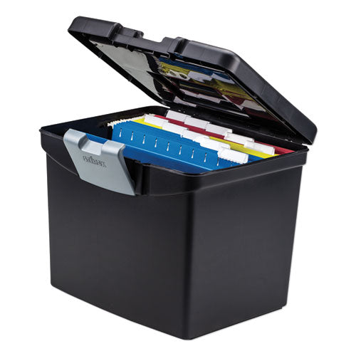 Portable File Box With Large Organizer Lid, Letter Files, 13.25" X 10.88" X 11", Black