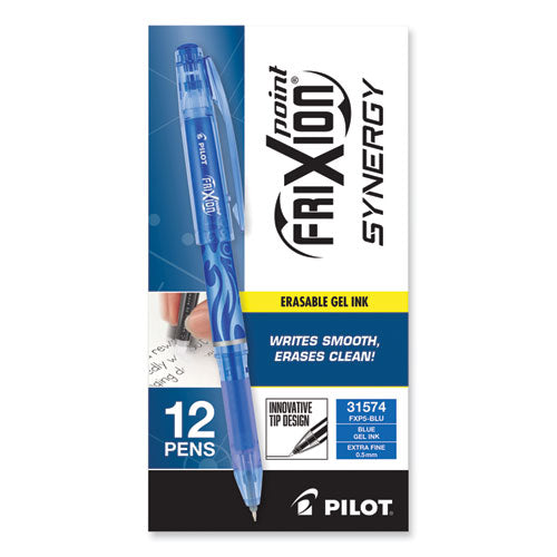 Frixion Point Erasable Gel Pen, Stick, Extra-fine 0.5 Mm, Blue Ink, Blue/silver/transparent Blue Barrel
