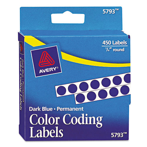 Handwrite-only Permanent Self-adhesive Round Color-coding Labels In Dispensers, 0.25" Dia, Dark Blue, 450/roll, (5793)