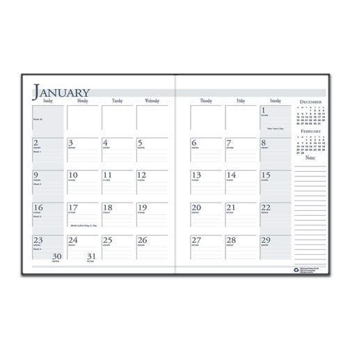 Recycled Ruled 14-month Planner With Leatherette Cover, 10 X 7, Black Cover, 14-month (dec To Jan): 2023 To 2025