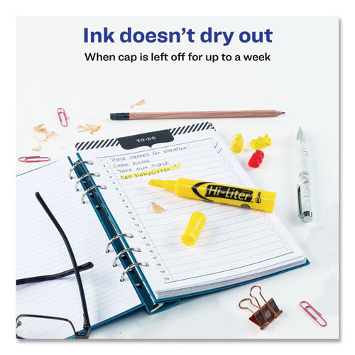Hi-liter Desk-style Highlighters, Yellow Ink, Chisel Tip, Yellow/black Barrel, Dozen