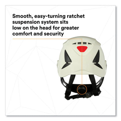 Securefit X5000 Series Safety Helmet, Vented, 6-point Pressure Diffusion Ratchet Suspension, White