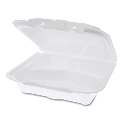 Vented Foam Hinged Lid Container, Dual Tab Lock, 3-compartment, 8.42 X 8.15 X 3, White, 150/carton