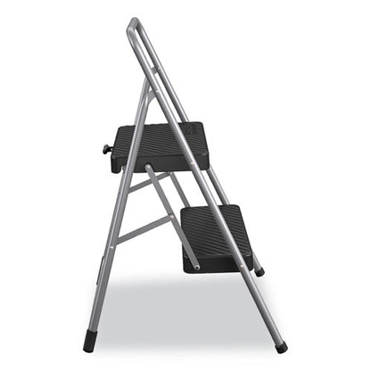 2-step Folding Steel Step Stool, 200 Lb Capacity, 28.13" Working Height, Cool Gray