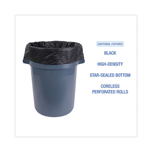 High-density Can Liners, 56 Gal, 19 Mic, 43" X 47", Black, 25 Bags/roll, 6 Rolls/carton