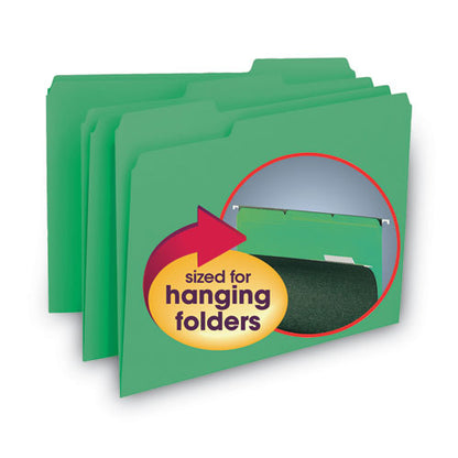 Interior File Folders, 1/3-cut Tabs: Assorted, Letter Size, 0.75" Expansion, Green, 100/box