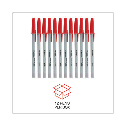 Ballpoint Pen, Stick, Medium 1 Mm, Red Ink, Gray/red Barrel, Dozen