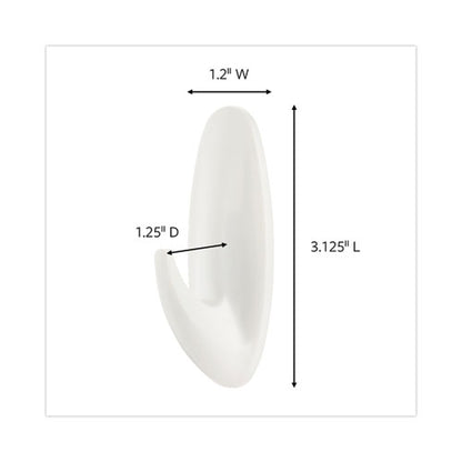 General Purpose Designer Hooks, Medium, Plastic, White, 3 Lb Capacity, 50 Hooks And 50 Strips/carton