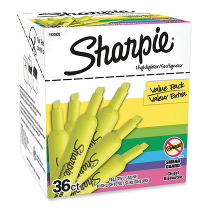 Tank Style Highlighter Value Pack, Fluorescent Yellow Ink, Chisel Tip, Yellow Barrel, 36/box