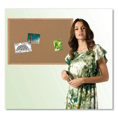Earth Cork Board, 72 X 48, Tan Surface, Oak Wood Frame