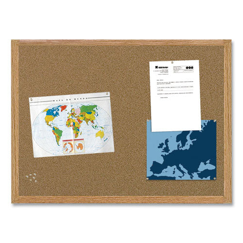 Earth Cork Board, 72 X 48, Tan Surface, Oak Wood Frame
