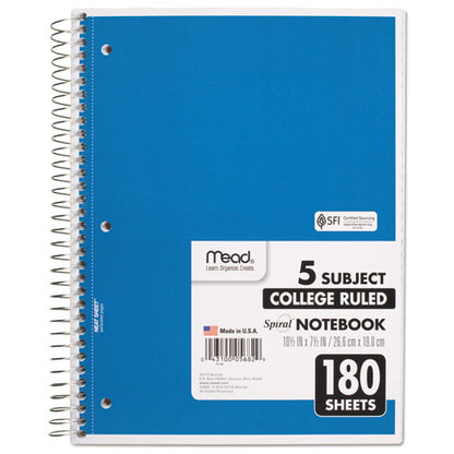 Spiral Notebook, 5-subject, Medium/college Rule, Randomly Assorted Cover Color, (180) 10.5 X 8 Sheets