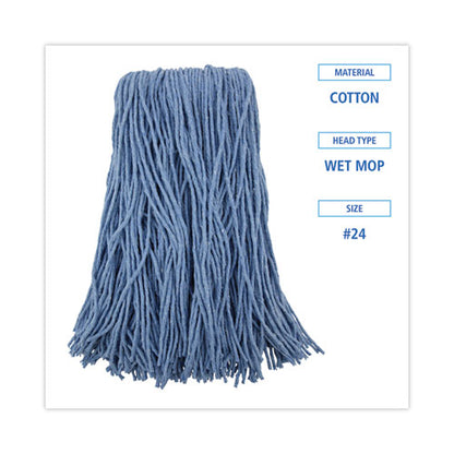 Mop Head, Standard Head, Cotton/synthetic Fiber, Cut-end, #24, Blue, 12/carton