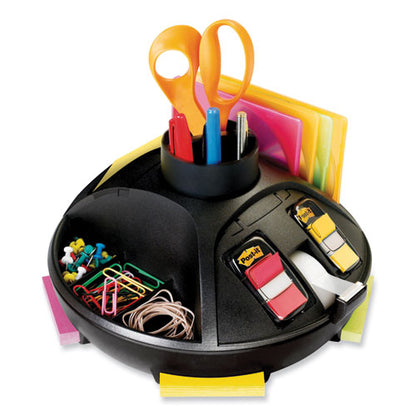 Rotary Self-stick Notes Dispenser, 14 Compartments, Plastic, 10" Diameter X 6"h, Black