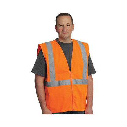 Ansi Class 2 Two-pocket Zipper Mesh Safety Vest, Polyester Mesh, Large, Orange