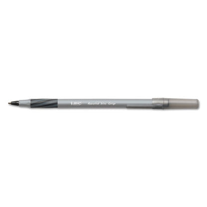 Round Stic Grip Xtra Comfort Ballpoint Pen, Stick, Fine 0.8 Mm, Black Ink, Gray/black Barrel, Dozen
