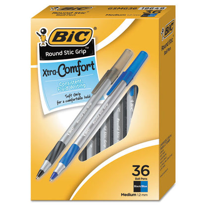 Round Stic Grip Xtra Comfort Ballpoint Pen, Stick, Fine 0.8 Mm, Black Ink, Gray/black Barrel, Dozen