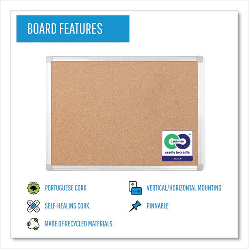 Earth Cork Board, 24 X 18, Tan Surface, Silver Aluminum Frame