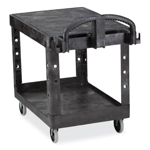 Flat Shelf Utility Cart, Plastic, 2 Shelves, 500 Lb Capacity, 19.19" X 37.88" X 33.33", Black