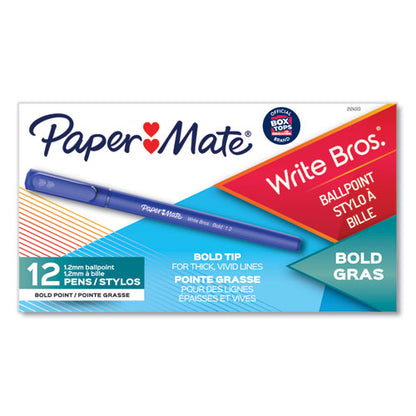 Write Bros. Ballpoint Pen, Stick, Bold 1.2 Mm, Blue Ink, Blue Barrel, Dozen