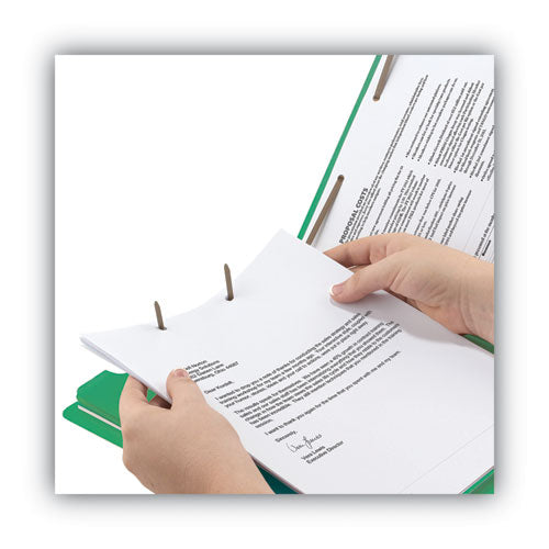 Colored End Tab Classification Folders With Dividers, 2" Expansion, 2 Dividers, 6 Fasteners, Letter Size, Green, 10/box