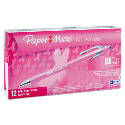 “write For Hope” Edition Flexgrip Elite Ballpoint Pen, Retractable, Medium 1 Mm, Black Ink, Pink Barrel, Dozen