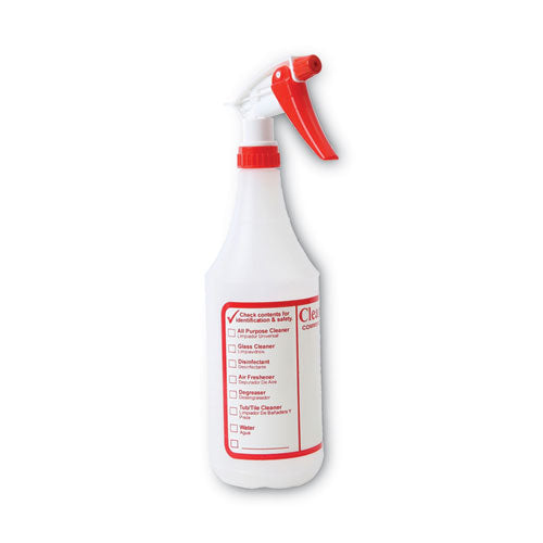 Trigger Spray Bottle, 32 Oz, Clear/red, Hdpe, 3/pack