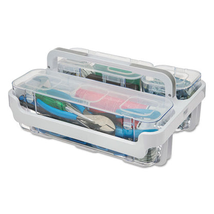 Stackable Caddy Organizer With S, M And L Containers, Plastic, 10.5 X 14 X 6.5, White Caddy/clear Containers