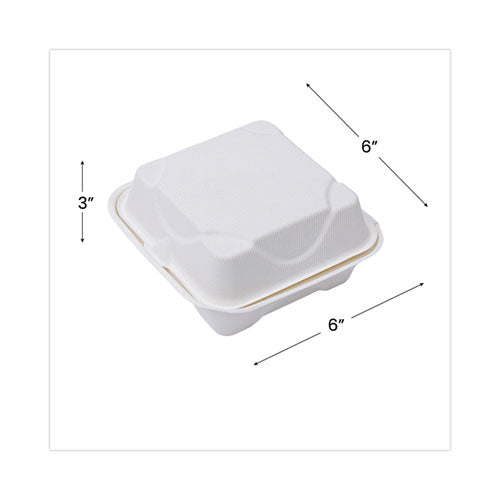 Eco-Products Bagasse Hinged Clamshell Carryout Containers, 3 x 9 x 9,  White, Case Of 200