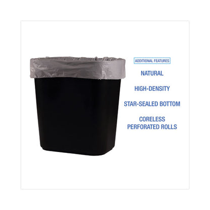 High-density Can Liners, 10 Gal, 6 Mic, 24" X 23", Natural, 50 Bags/roll, 20 Rolls/carton