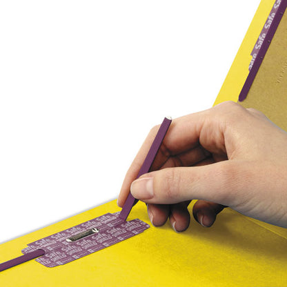 End Tab Pressboard Classification Folders, Six Safeshield Fasteners, 2" Expansion, 2 Dividers, Legal Size, Yellow, 10/box