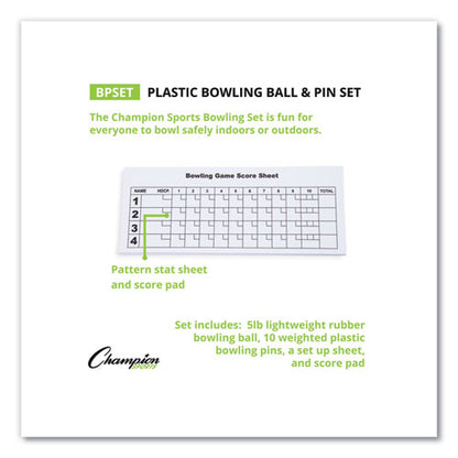 Bowling Set, Plastic/rubber, White, 10 Bowling Pins, 1 Bowling Ball