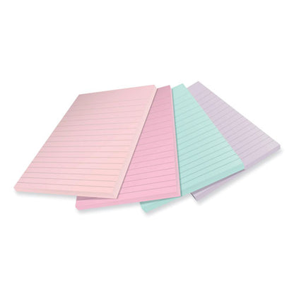 100% Recycled Paper Super Sticky Notes, Ruled, 4" X 6", Wanderlust Pastels, 45 Sheets/pad, 4 Pads/pack