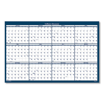 Recycled Poster Style Reversible/erasable Yearly Wall Calendar, 18 X 24, White/blue/gray Sheets, 12-month (jan To Dec): 2024