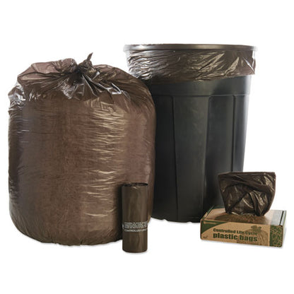 Controlled Life-cycle Plastic Trash Bags, 30 Gal, 0.8 Mil, 30" X 36", Brown, 60/box