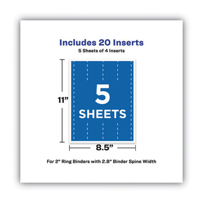 Binder Spine Inserts, 2" Spine Width, 4 Inserts/sheet, 5 Sheets/pack