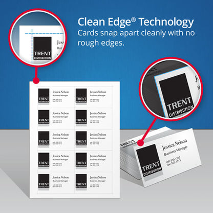 Clean Edge Business Cards, Laser, 2 X 3.5, Ivory, 200 Cards, 10 Cards/sheet, 20 Sheets/pack