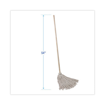 Handle/deck Mops, #24 White Cotton Head, 54" Natural Wood Handle, 6/pack